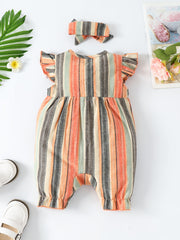Baby Girls Striped Ruffled Romper & Headband Set
