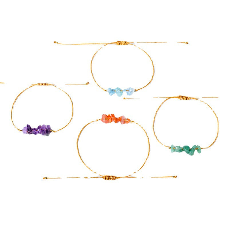 Natural Crystal Gravel Raw Stone Bracelet with Rope