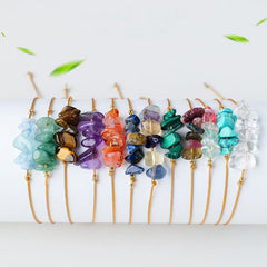 Natural Crystal Gravel Raw Stone Bracelet with Rope
