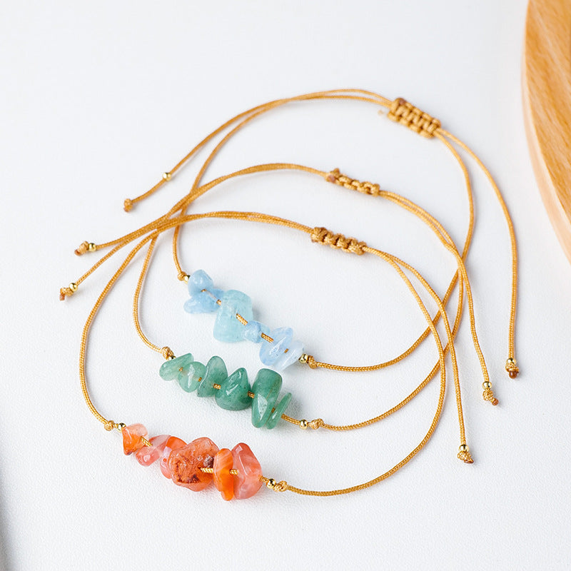 Natural Crystal Gravel Raw Stone Bracelet with Rope