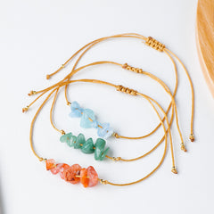 Natural Crystal Gravel Raw Stone Bracelet with Rope