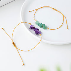 Natural Crystal Gravel Raw Stone Bracelet with Rope