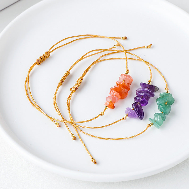 Natural Crystal Gravel Raw Stone Bracelet with Rope