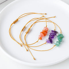 Natural Crystal Gravel Raw Stone Bracelet with Rope