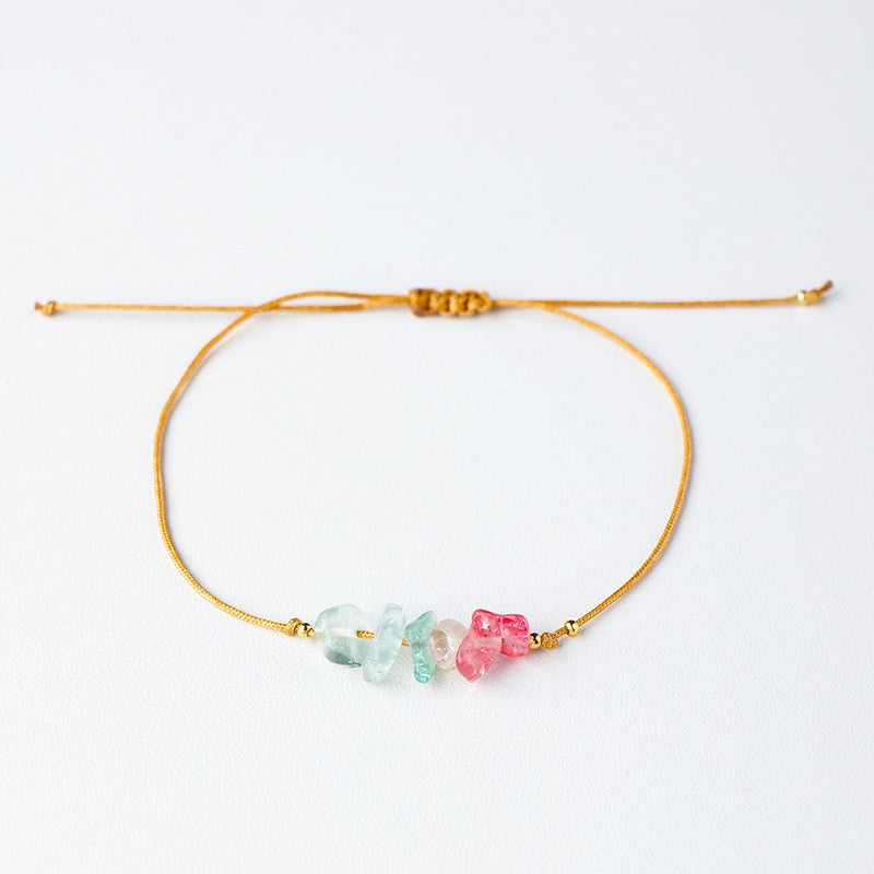 Natural Crystal Gravel Raw Stone Bracelet with Rope