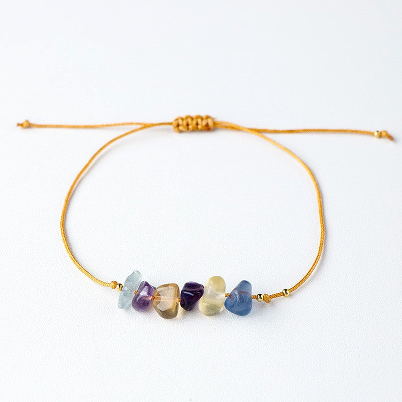 Natural Crystal Gravel Raw Stone Bracelet with Rope