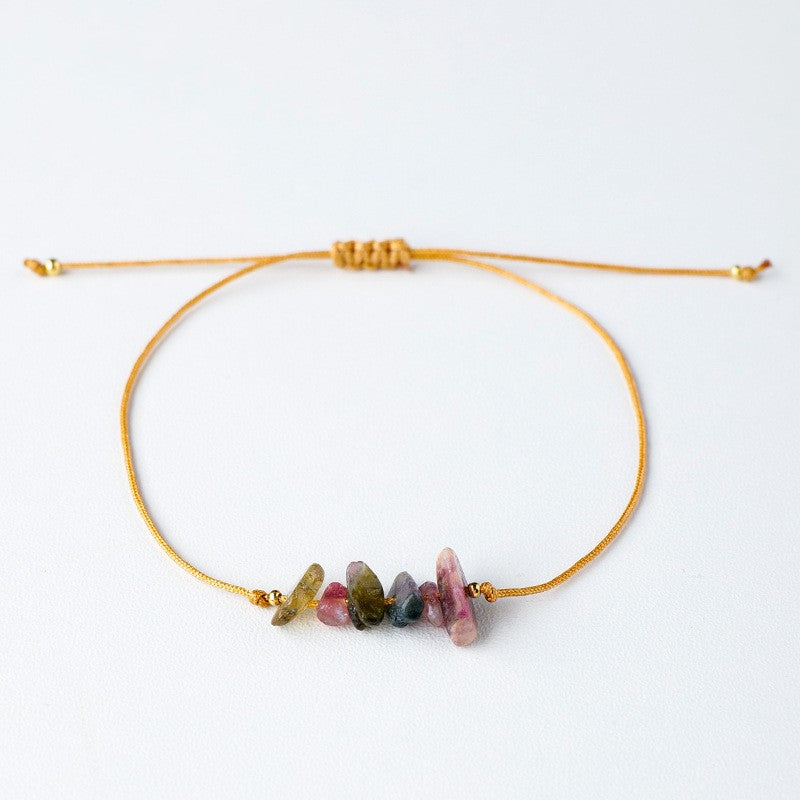 Natural Crystal Gravel Raw Stone Bracelet with Rope