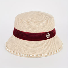 Grass Woven Pearl M Standard Bucket Hat Unisex Sunshade Fisherman Hat