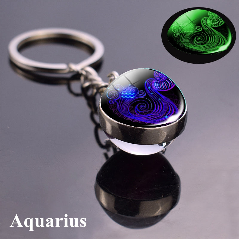 Constellation Luminous Glass Ball Zodiac Keychain