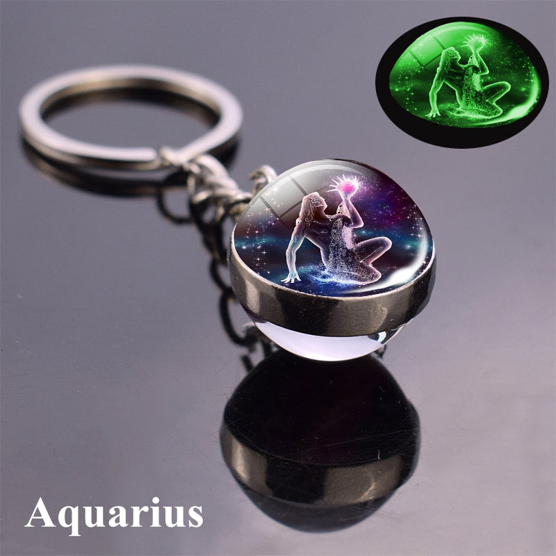 Constellation Luminous Glass Ball Zodiac Keychain
