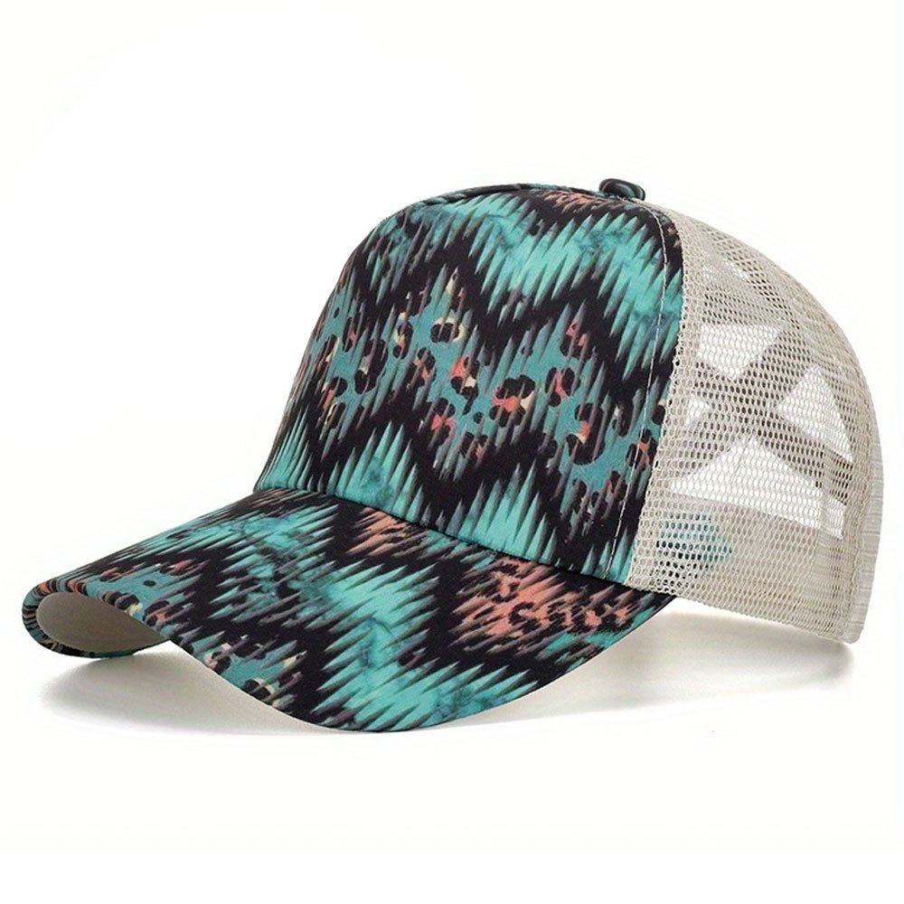 Cartoon Print Baseball Cap Ponytail Mesh Trucker Hats Lightweight Sun Shade
