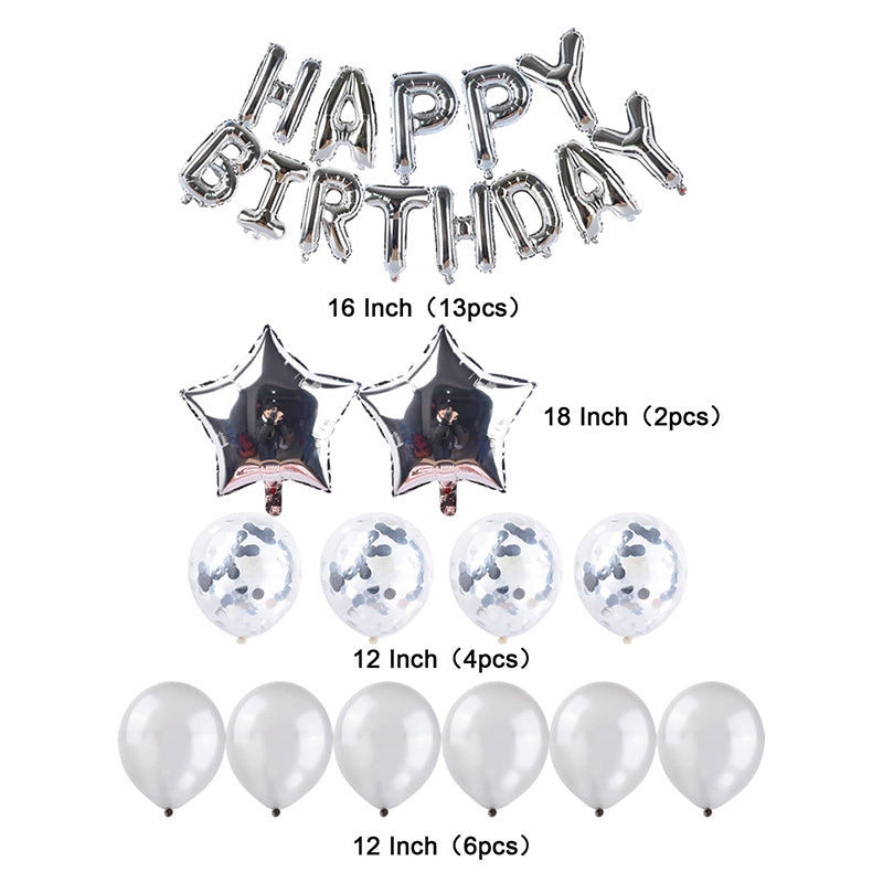 25pcs Silvery Happy Birthday Balloon Set