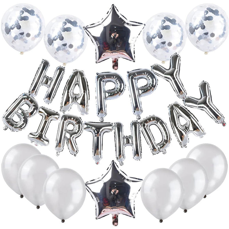 25pcs Silvery Happy Birthday Balloon Set