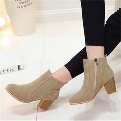 Women's Chunky Heeled Ankle Boot Suede Autumn Winter Boots