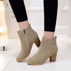 Women's Chunky Heeled Ankle Boot Suede Autumn Winter Boots