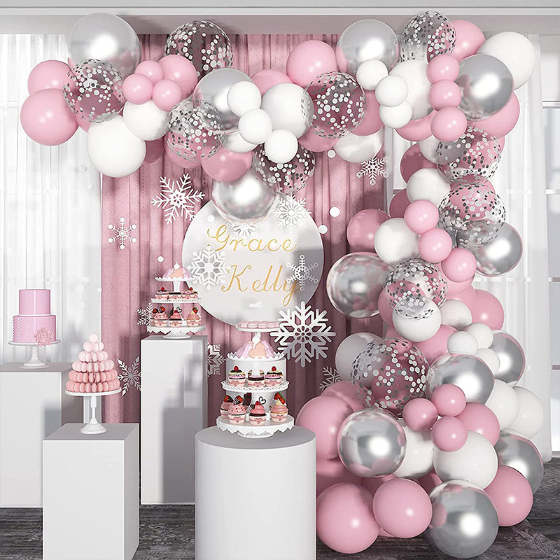 118pcs Silvery Pink Balloon Latex Balloons Gender Reveal Balloons