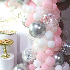 118pcs Silvery Pink Balloon Latex Balloons Gender Reveal Balloons