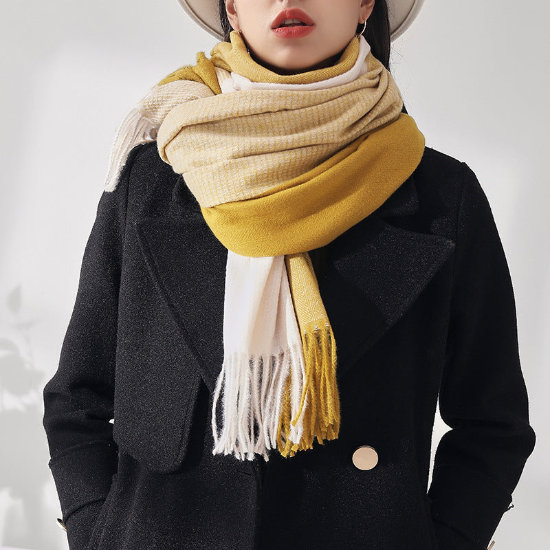 Women's Thermal Shawl with Tassel Faux Cashmere Scarf