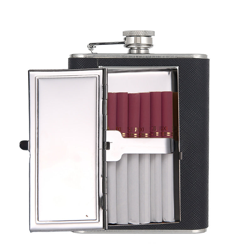 6oz Whiskey Pocket Alcohol Bottle Stainless Steel Cigarette Box Flask