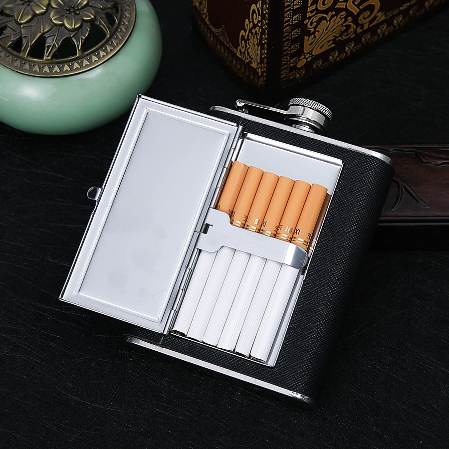 6oz Whiskey Pocket Alcohol Bottle Stainless Steel Cigarette Box Flask