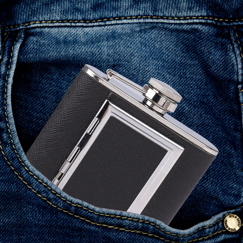 6oz Whiskey Pocket Alcohol Bottle Stainless Steel Cigarette Box Flask