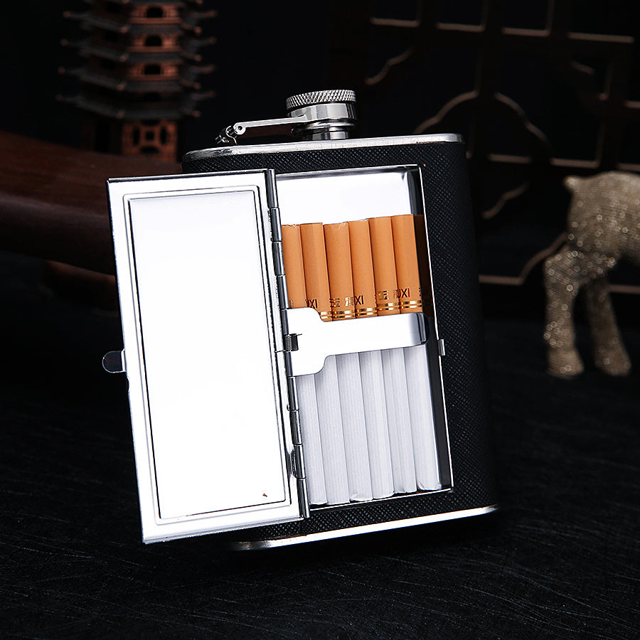 6oz Whiskey Pocket Alcohol Bottle Stainless Steel Cigarette Box Flask