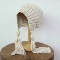 Long Twist Braided Sweater Hat Women's Tassel Knitted Hat Solid Warm Ear Protect