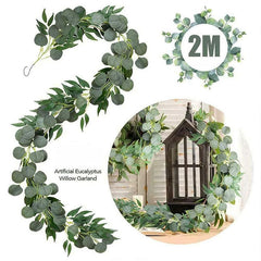 Eucalyptus Garland 28 Ft Silk Rose Vine Wedding Wall Decor