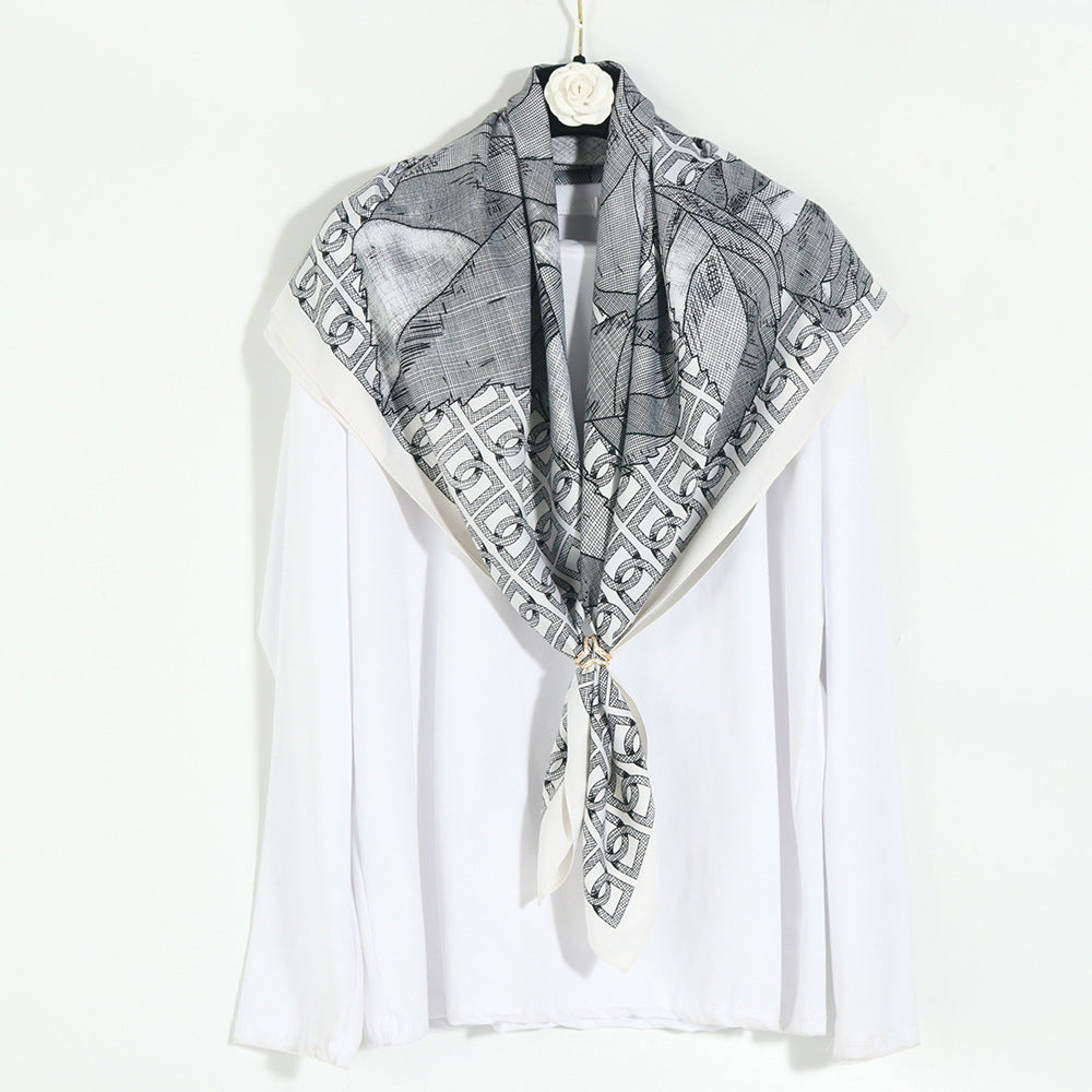 Twill Silk Square Scarf Turban Ladies Sun Protection Shawl