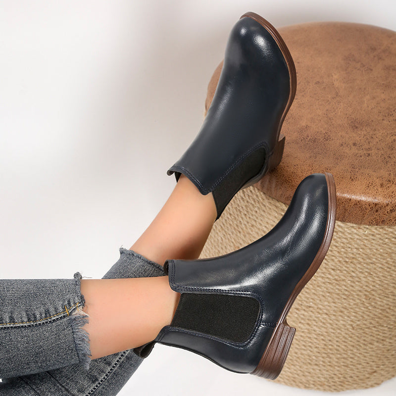 Women's Chelsea Boots PU Leather Ankle Booties Cowboy Mid Calf Boots