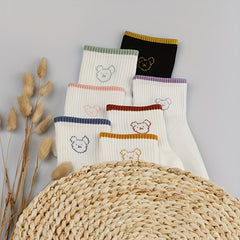 5 Pairs Bear Print Socks Women's Stockings & Hosiery