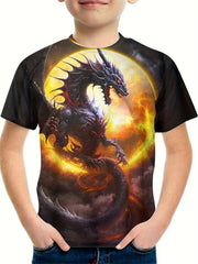 3D Dragon Pattern T shirt For Kids Short Sleeve Top Casual Tee