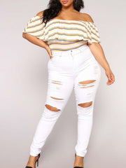 Distressed Skinny Leg Jeans High Waist Stretch Slim Fit High Rise Denim Pants