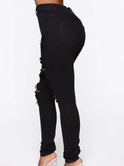 Distressed Skinny Leg Jeans High Waist Stretch Slim Fit High Rise Denim Pants