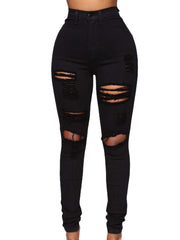 Distressed Skinny Leg Jeans High Waist Stretch Slim Fit High Rise Denim Pants