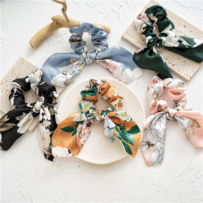 Boho Print Hair Scarf Scrunchies Chiffon Hair Ties Elastic Pack