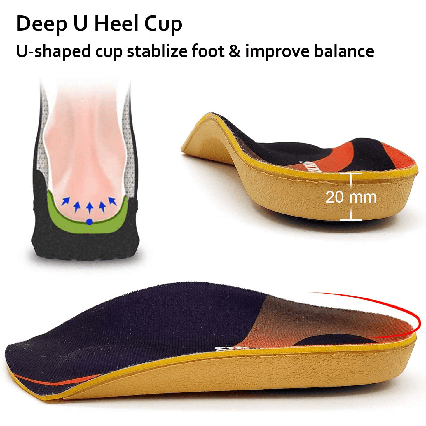 RooRuns Orthotic Arch Support Shoe Inserts - Relieve Foot Pain