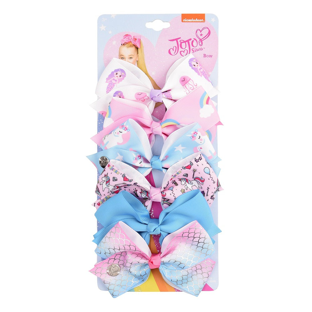 Bow Hair Clip Set 5 Inch 6pcs