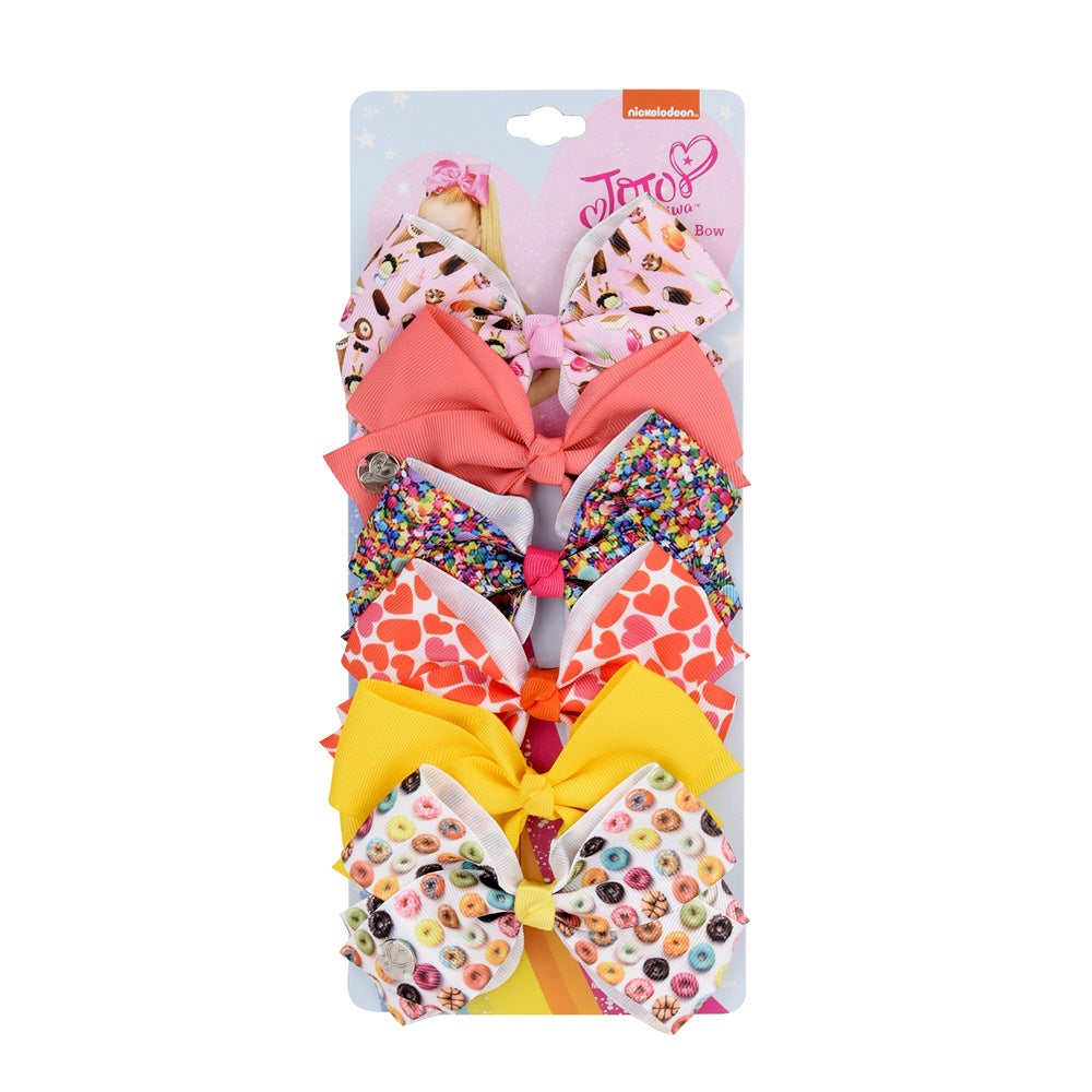 Bow Hair Clip Set 5 Inch 6pcs