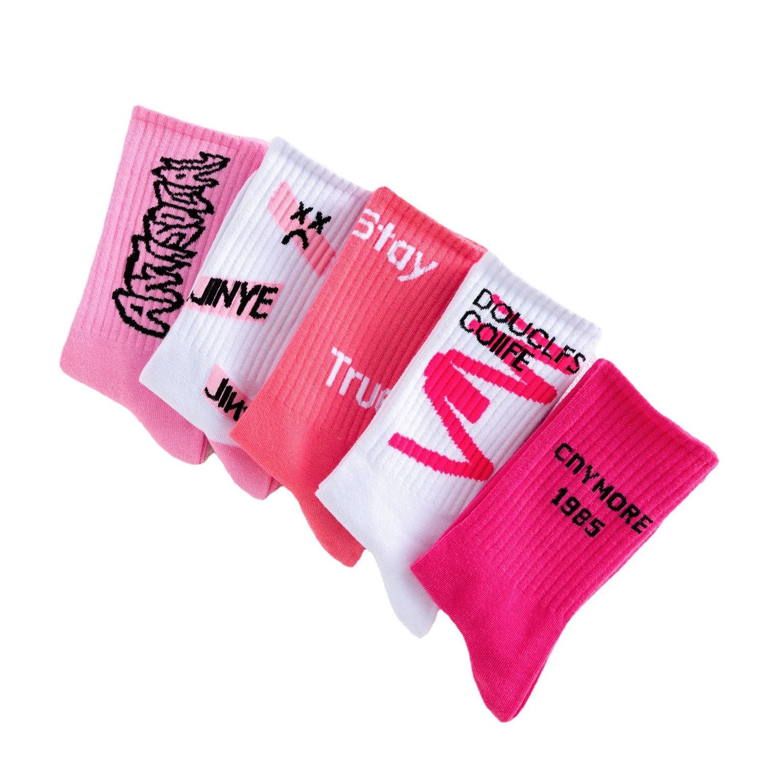5 Pairs Women's Bubble Pink Letter Pattern Socks