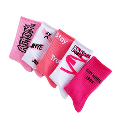 5 Pairs Women's Bubble Pink Letter Pattern Socks