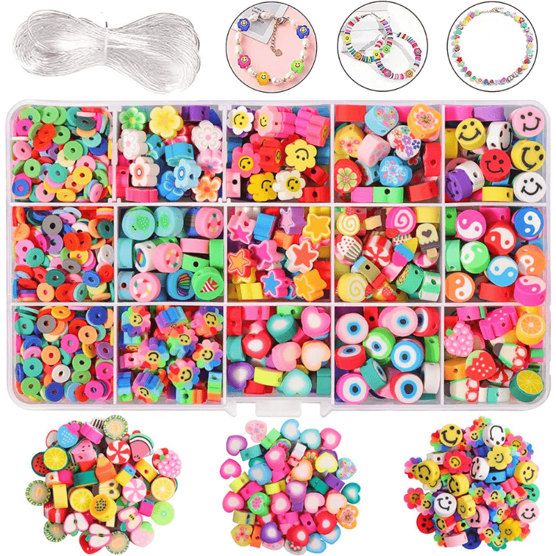 1140 Pcs Polymer Clay Bead Kit Flower Beads Mixed Fruit Spacer Beads Charms