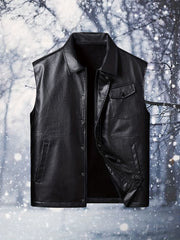 Men's Warm Fleece PU Leather Vest for Fall Winter