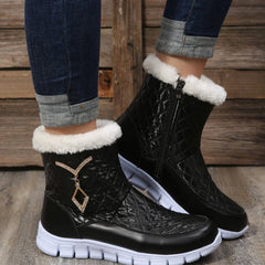 Women's Metal Decor Zip Plush Snow Boots Thick Sole Winter Warm Shoes