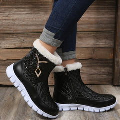 Women's Metal Decor Zip Plush Snow Boots Thick Sole Winter Warm Shoes