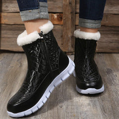 Women's Metal Decor Zip Plush Snow Boots Thick Sole Winter Warm Shoes