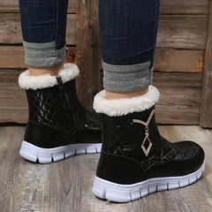 Women's Metal Decor Zip Plush Snow Boots Thick Sole Winter Warm Shoes