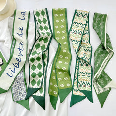 Green Hair Band Long Silk Scarf Women's Printed Decorative Scarf