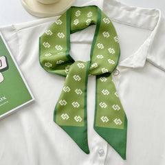 Green Hair Band Long Silk Scarf Women's Printed Decorative Scarf