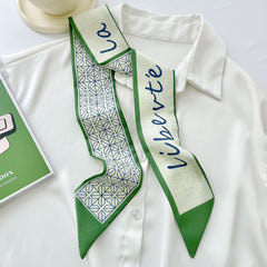 Green Hair Band Long Silk Scarf Women's Printed Decorative Scarf